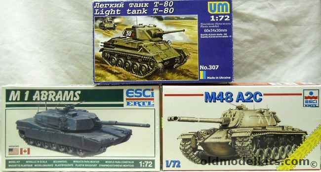 ESCI 1/72 M1 Abrams / ESCI M48 A2C / UM T-80 Light Tank, 8307 plastic model kit