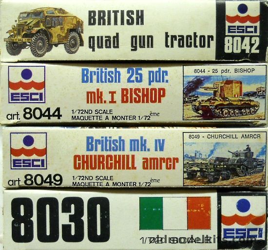 ESCI 1/72 TWO British 25 Pdr Mk. I Biship Tanks / TWO Churchill Mk.IV AMRCR / THREE Quad Gun Tractors / THREE Fiat-Ansaldo M13-40 Tanks, 8042 plastic model kit