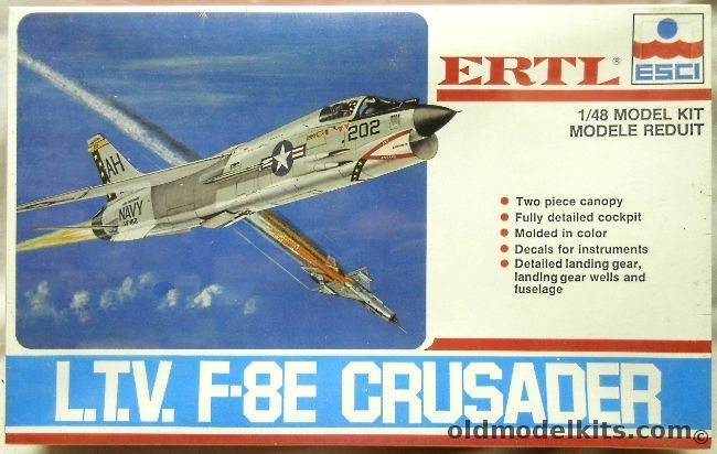 ESCI 1/48 LTV F-8E (F8) Crusader VF-162 USS Oriskany / VMF-312 Marines / French Navy Flotille 14 F, 8202 plastic model kit