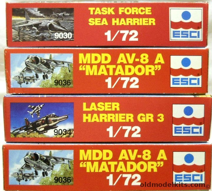 ESCI 1/72 TWO Sea Harrier FRS Mk 1 / TWO MDD AV-8 A Matador Harrier / TWO Laser Harrier GR3 / TWO MDD AV-8A Matador Harrier, 9030 plastic model kit