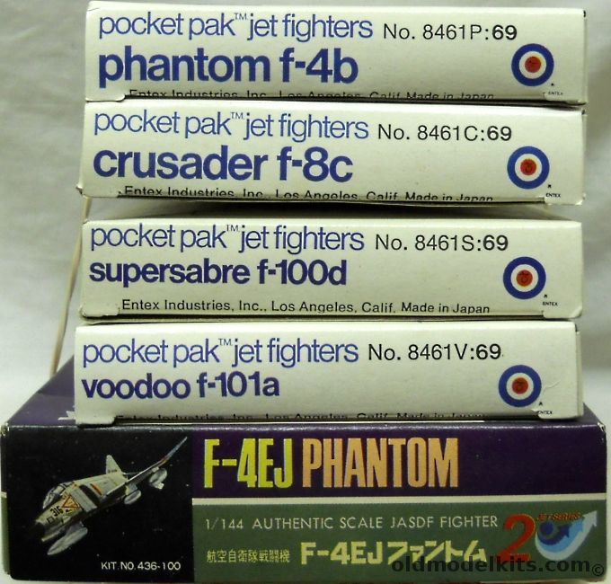 Entex 1/144 Pocket Pack Jet Fighters Phantom F-4B / F-8C Crusader / F-100D Super Sabre / F-101A Voodoo / Crown F-4EJ Phantom plastic model kit