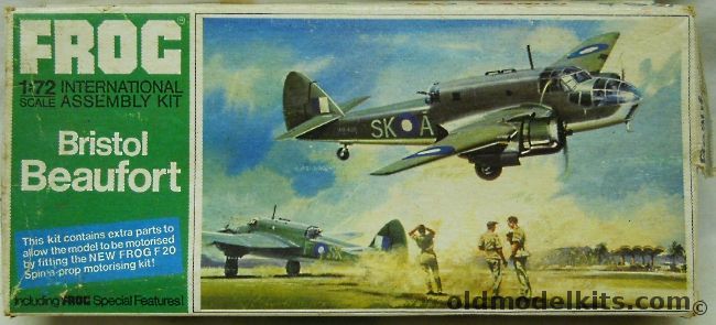 Frog 1/72 Bristol Beaufort Spin Issue (Motorized) - No 93 Sq RAAF Labuan 1945 or Mk.II 42 Sq Coastal Command RAF, F229SPIN plastic model kit