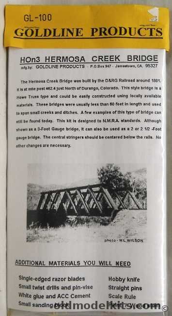 Goldline Products 1/87 Hermosa Creek Bridge - HO Scale Craftsman - Bagged, GL-100 plastic model kit