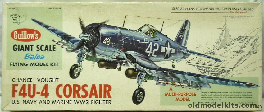 Guillows 1/16 Vought F4U-4 Corsair - 30 inch Wingspan Flying Model - (F4U4), 1004 plastic model kit