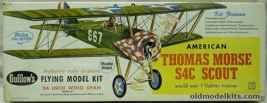 Guillows Thomas-Morse S4C Scout - 24 inch Wingspan for Free Flight or R/C Conversion, 201 plastic model kit