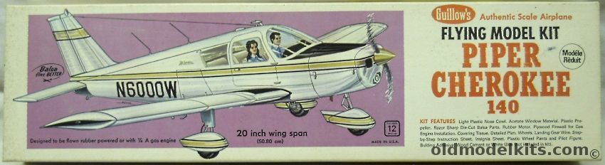 Guillows 1/18 Piper Cherokee 140 - 20 inch Wingspan Balsawood Flying Model Airplane, 307 plastic model kit