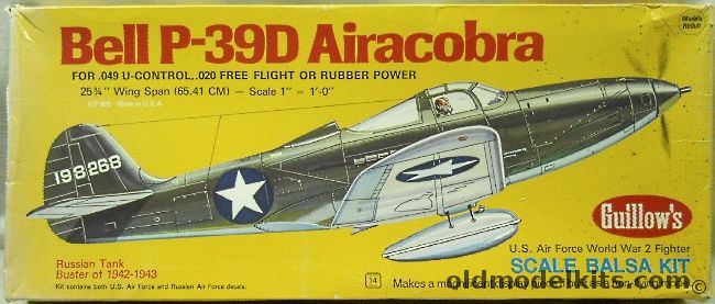 Guillows 1/12 Bell P-39D Airacobra - USA Or USSR - 25.75 Inch Wingspan for Free Flight / U Control / R/C, 806 plastic model kit