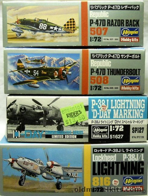 Hasegawa 1/72 P-47D Razorback / P-47D Thunderbolt Bubbletop / P-38J D-Day Markings / P-38 J/L plastic model kit