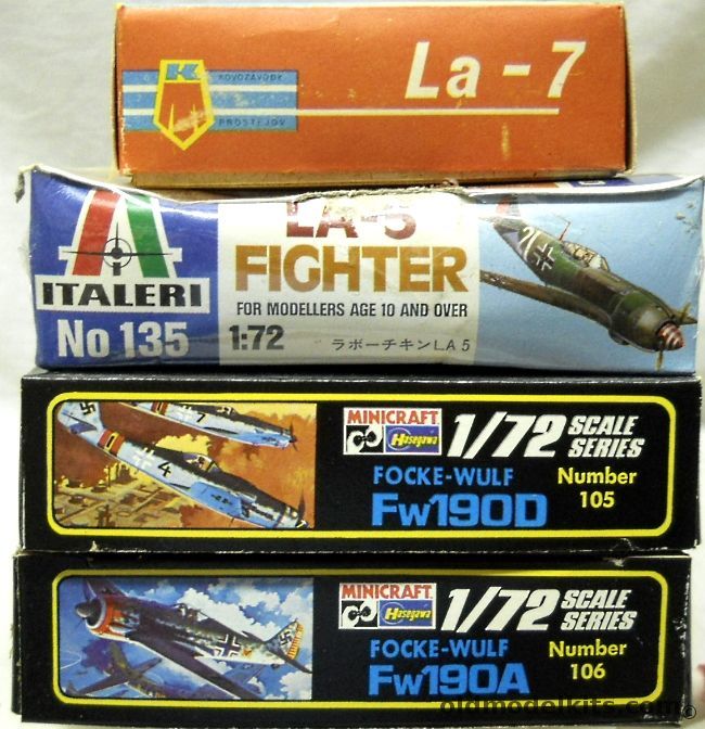 Hasegawa 1/72 TWO Focke-Wulf FW-190D Dora / TWO FW-190A / Italeri LA-5 / TWO KP LA-7 plastic model kit