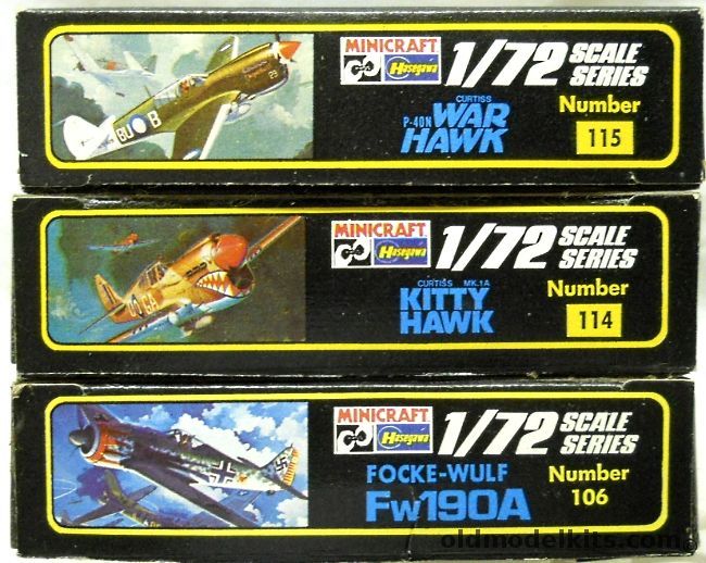 Hasegawa 1/72 TWO Curtiss P-40N Warhawk / TWO Curtiss Mk.IA Kittyhawk P-40 / TWO FW-190A Builders plastic model kit