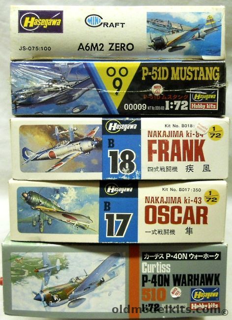 Hasegawa 1/72 A6M2 Zero / P-51D Mustang / P-40N Warhawk / Ki-84 Frank / I-43 Oscar plastic model kit