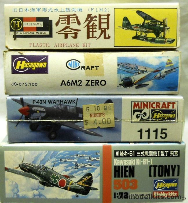 Hasegawa 1/72 A6M2 Zero / F1M2 Pete / P-40N Warhawk / Ki-61 Hein Tony plastic model kit