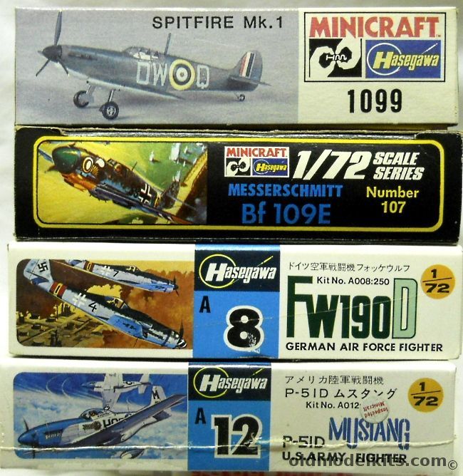 Hasegawa 1/72 Spitfire Mk.I / Bf-109E / FW-190D / P-51D Mustang plastic model kit