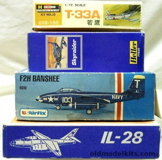 Hasegawa 1/72 T-33A Shooting Star USAF or JSDF / Heller Skyraider / Airfix F2H Banshee / KVZ Il-28 Beagle, 038-100 plastic model kit