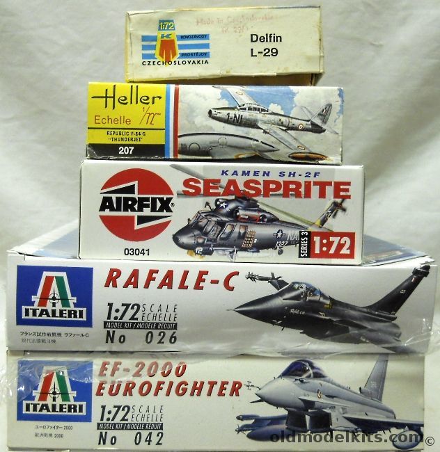 Heller 1/72 F-84G Thunderjet / TWO KP L-29 Delphin / Airfix Seasprite SH-2F / Italeri Rafale C / TWO Italeri ER-2000 Eurofighters plastic model kit
