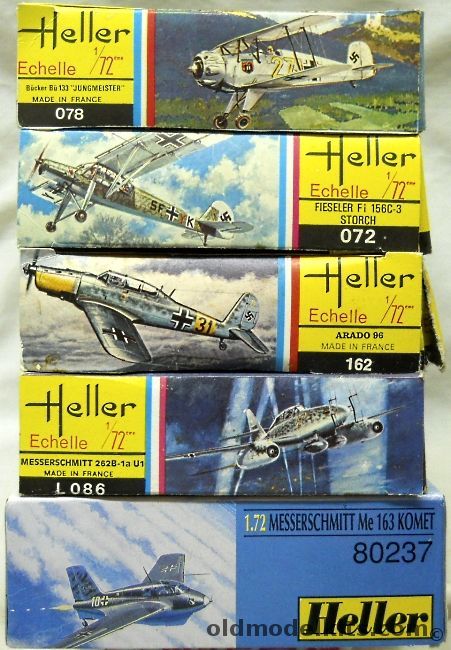 Heller 1/72 Me-163 Komet / TWO Me-262 B-1a/U1 Nightfighters / TWO Arado AR-96 / TWO Fi-156 C-3 Storch / TWO Bucker Bu-133 Jungmeister plastic model kit