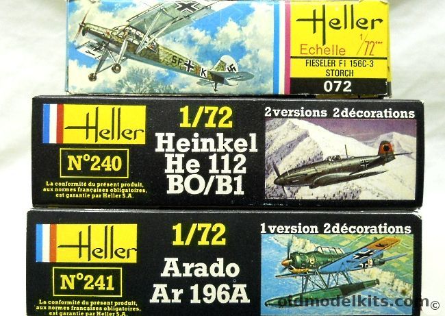 Heller 1/72 TWO Fieseler Storch Fi-156 / THREE He-112 B0/B1 / Arado Ar-196, 072 plastic model kit