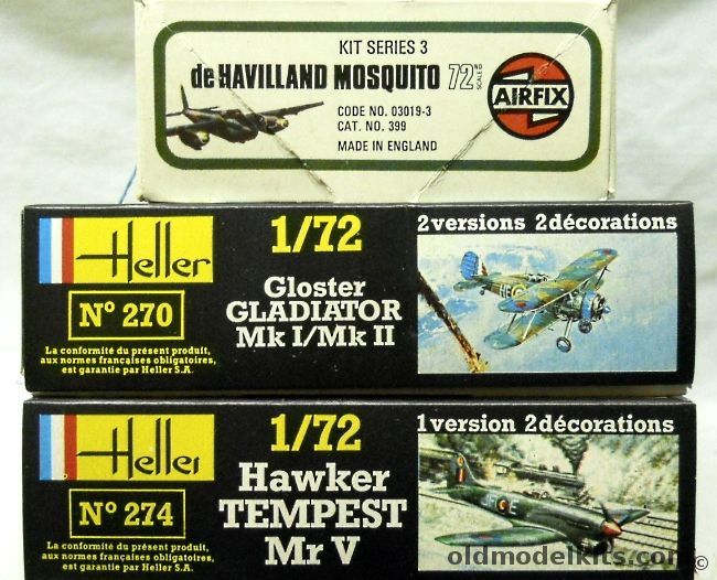 Heller 1/72 TWO Airfix Mosquitos / THREE Heller Gladiators Mk.I/Mk.II / THREE Heller Temptest Mk.V, 270 plastic model kit