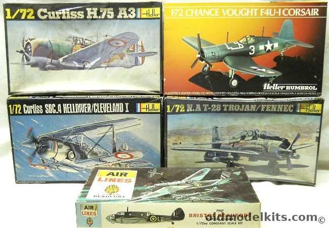 Heller 1/72 F4U-1 Corsair / Curtiss H-75 Hawk / T-28 Torjan Fennec / Curtiss Sbc-4 Helldiver / Airlines Beaufort, 80275 plastic model kit