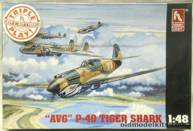 Hobby Craft 1/48 P-40 Tiger Shark - AVG China Flying Tigers Toungoo Burma May 1941 / AVG 3rd Sqn Rangoon Burma 1941, HC1451 plastic model kit