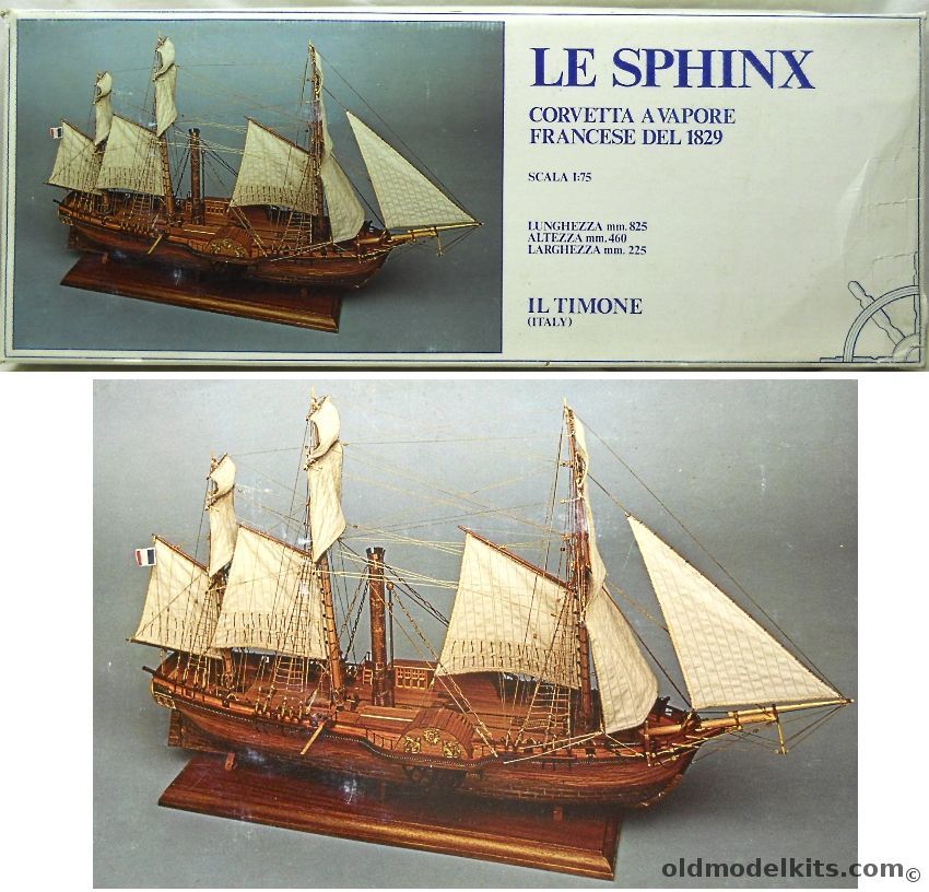 Il Timone 1/75 French Steam Corvette Le Sphinx  1829 - 32.5 Inch Long Plank-On-Frame Ship, 03 plastic model kit