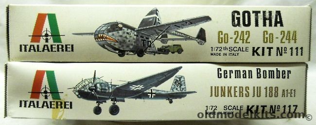 Italaerei 1/72 THREE Junkers Ju-188 A1-E1 And TWO Gotha Go-242 Or Go-244 With Kubelwagens, 117 plastic model kit
