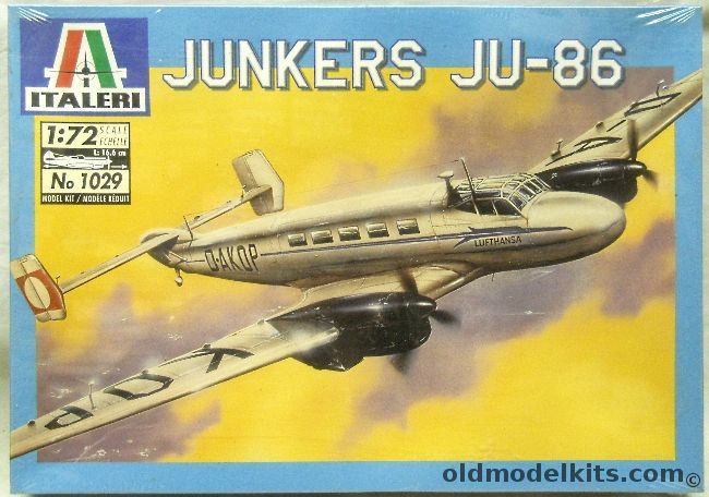 Italeri 1/72 Junkers JU-86 Civil Version - Lufthansa or Swissair, 1029 plastic model kit