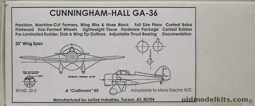 JorZak Cunningham Hall GA-36 - 30 Inch Wingspan For Rubber or R/C, JZI-5 plastic model kit