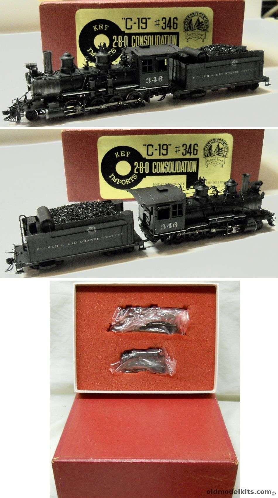 Key Imports 1/87 D&RGW 2-8-0 Consolidation C-19 #346 HOn3 Brass Locomotive and Tender Samhongsa plastic model kit