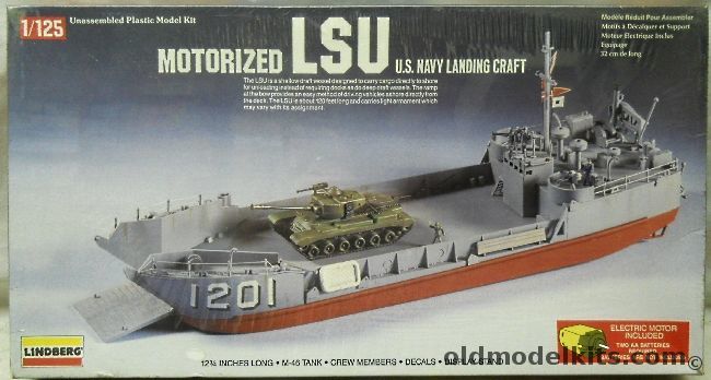 Lindberg 1/100 LSU Landing Ship Utility with Tank Motorized, 7413 plastic model kit