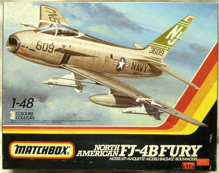 Matchbox 1/48 North American FJ-4B Fury - Navy VA-126 NAS Miramar or Marines VMA-223 El Toro 1958, PK-652 plastic model kit
