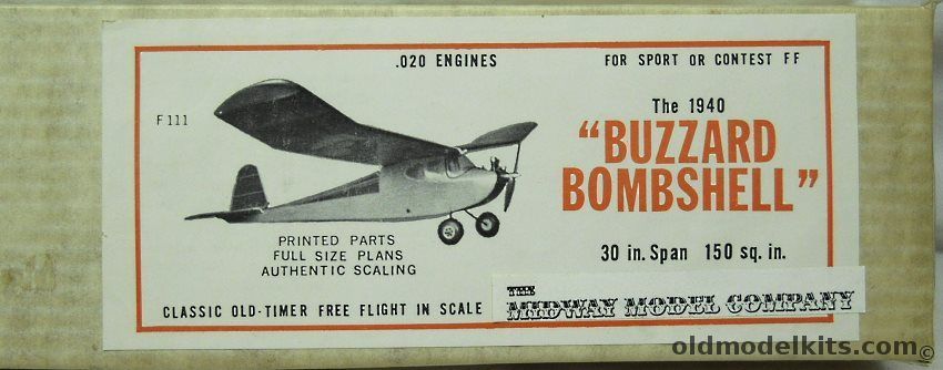Midway Model Company 1940 Buzzard Bombshell - 30 Inch Wingspan For Free Flight Or R/C, F111 plastic model kit