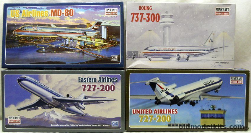 Minicraft 1/144 Boeing 727-200 United Airlines / Boeing 727-200 Eastern Airlines / Boeing 737-300 American Airlines / MD-80 US Air plastic model kit