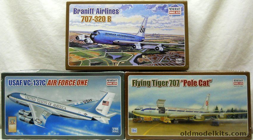 Minicraft 1/144 VC-137C Air Force One USAF (707) / Boeing 707-320B Braniff International / Boeing 707 'Pole Cat' Flying Tigers Line plastic model kit