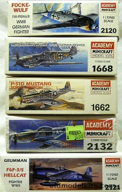 Minicraft 1/72 FW-190 A6/8 / Bf-109E / P-51D Mustang / P-51D Mustang 'Down For Double' / F6F -3/5 Hellcat plastic model kit