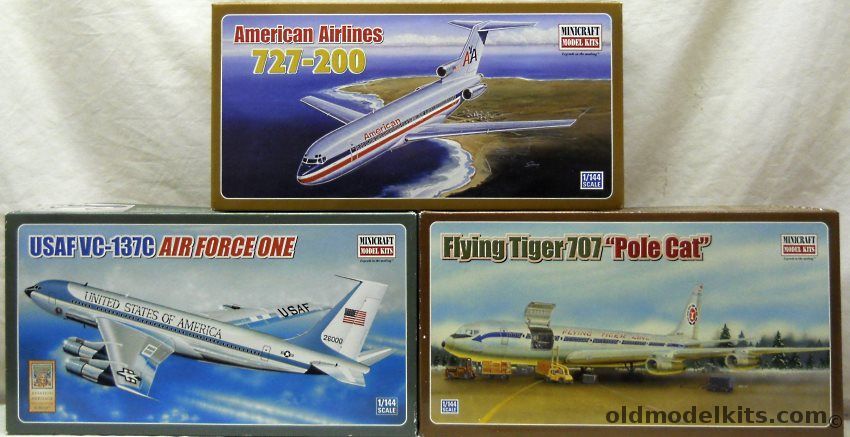 Minicraft 1/144 Boeing 727-200 American Airlines / VC-137C Air Force One USAF (707) /  Boeing 707 'Pole Cat' Flying Tigers Line plastic model kit