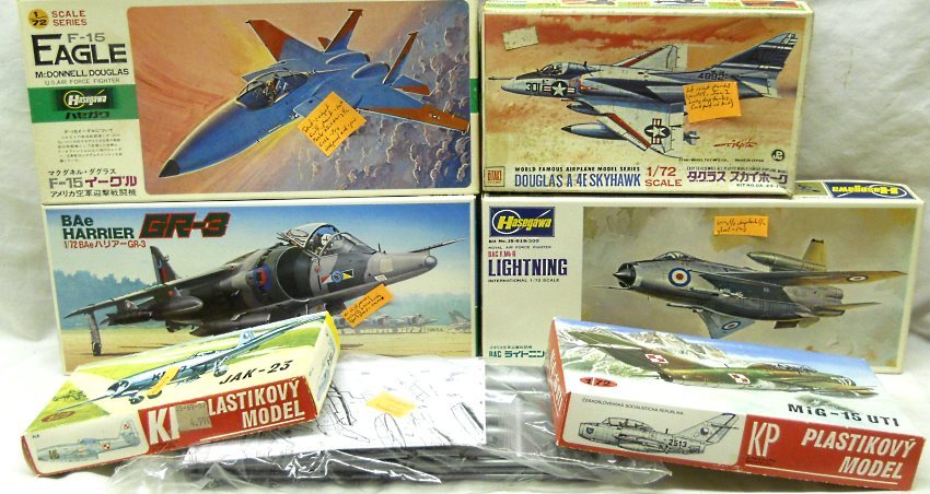  1/72 Otaki A-4E Skyhawk / Hasegawa F-100 / Fujimi Bae Harrier GR-3 / Hasegawa BAC Lightning / Hasegawa F-15 Eagle / KP Yak-23 / KP Mig-15 UTI plastic model kit