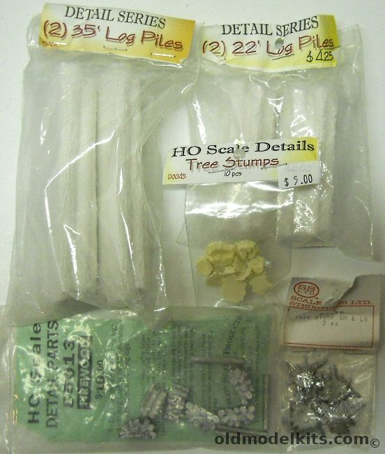 Model Tech 1/87 35 Foot Log Piles (2) / 22 Foot Log Piles (2) / Tree Stumps / Sheepscot Scale Products Firewood / SS Limited Tree Stumps - HO Scale - Bagged plastic model kit