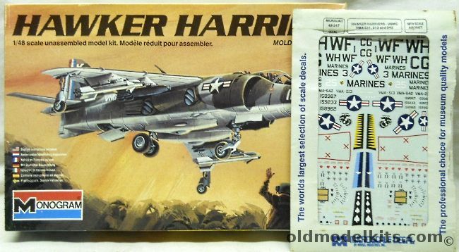 Monogram 1/48 Hawker Harrier AV-8A With Microscale VMA-231 / 513 And 542 Decals - US Marines or RAF, 5420 plastic model kit