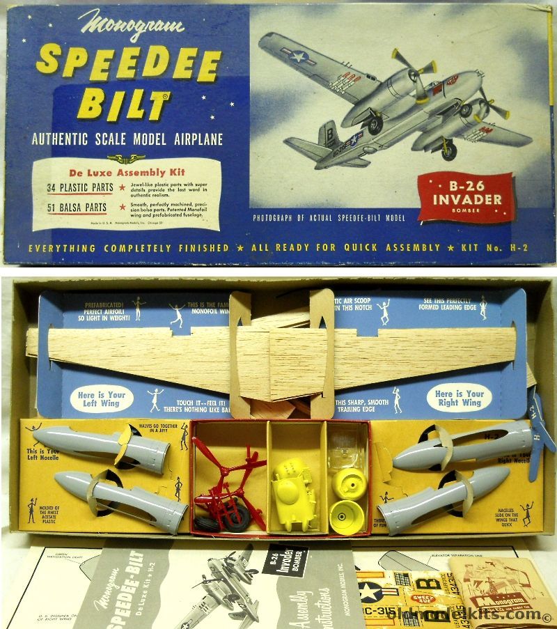 Monogram 1/46 Speedee Bilt B-26 Invader Wood Kit, H-2 plastic model kit