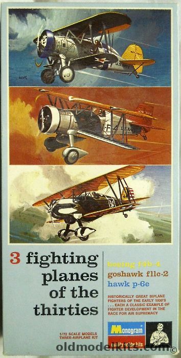 Monogram 1/72 3 Fighting Planes of the Thirties F4B-4 / F11C-2 / P-6E - Blue Box Issue (F4B4 F11C2), PA216-200 plastic model kit