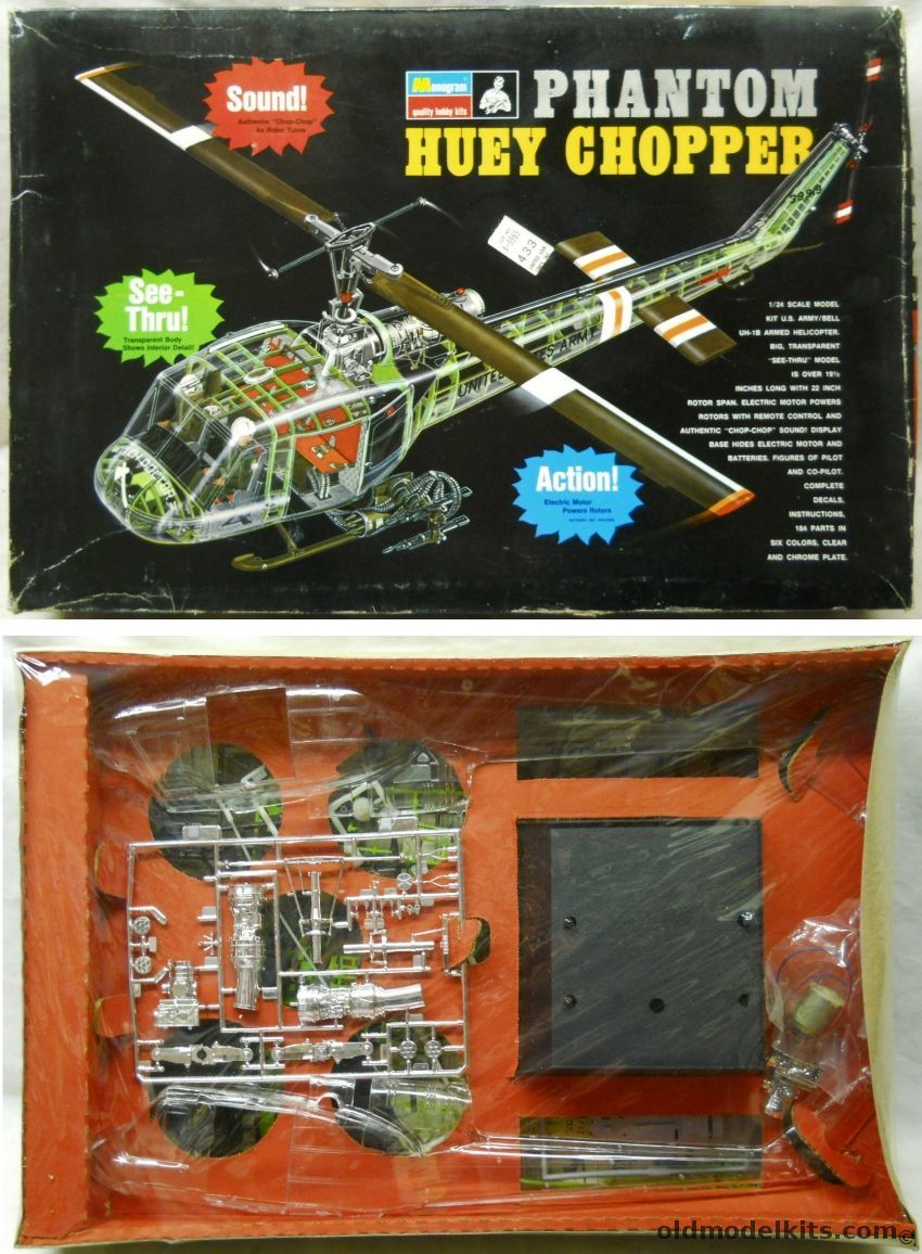 Monogram 1/24 Phantom Huey UH-1B Chopper Motorized with Sound Factory Sealed, PA226 plastic model kit