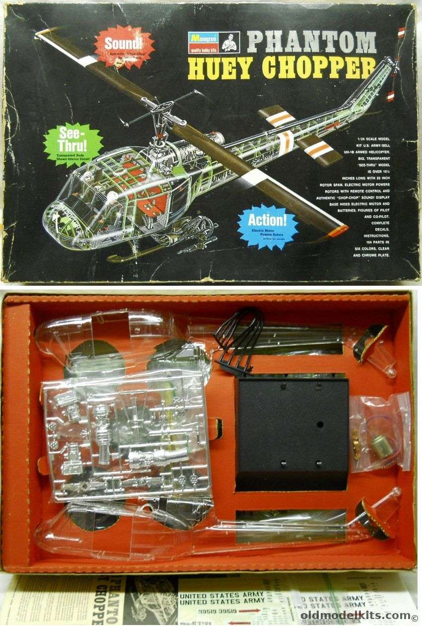 Monogram 1/24 Phantom Huey UH-1B Chopper Motorized with Sound, PA226 plastic model kit