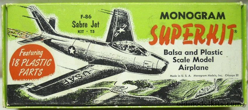 Monogram 1/60 Superkit F-86 Sabre Jet, T5 plastic model kit