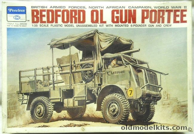 Peerless 1/35 Bedford QL Gun Portee (AT Portee and Fire) 3 Ton 4x4 with 6lb Gun, 3509 plastic model kit