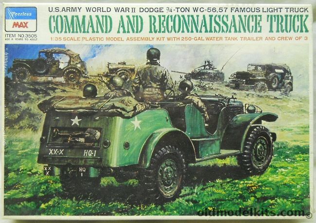 Peerless-Max 1/35 Dodge 3/4 Ton WC-56 / WC-57 Light Truck - Command and Reconnaissance Truck and 1 Ton 250 Gallon Ben Hur KWT Water Tanker, 3505 plastic model kit