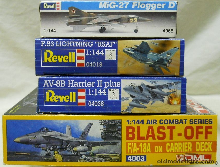 Revell 1/144 Mig-27 Flogger D / AV-8B Harrier II Plus / F-53 Lightning RSAF / DML F/A-18A on Carrier Deck plastic model kit