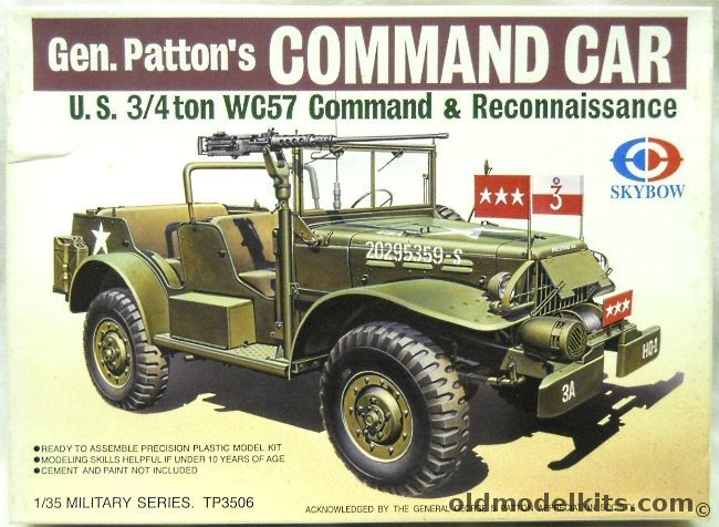 Skybow 1/35 US 3/4 Ton WC57 or WC56 Command & Reconnaissance Jeep General Pattons Command Car, TP3506 plastic model kit