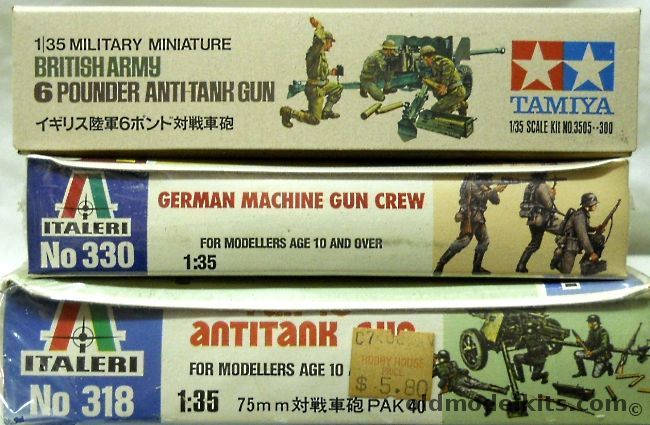 Tamiya 1/35 British Army 6 Pouner Anti-Tank Gun And Crew / Italeri German Machine Gun Crew / Italeri Pak-40 Anti-Tank Gun / Tamiya #35035 3.7cm Anti-Tank Gun Pak 35/36 With Crew Of Four, 3505 plastic model kit