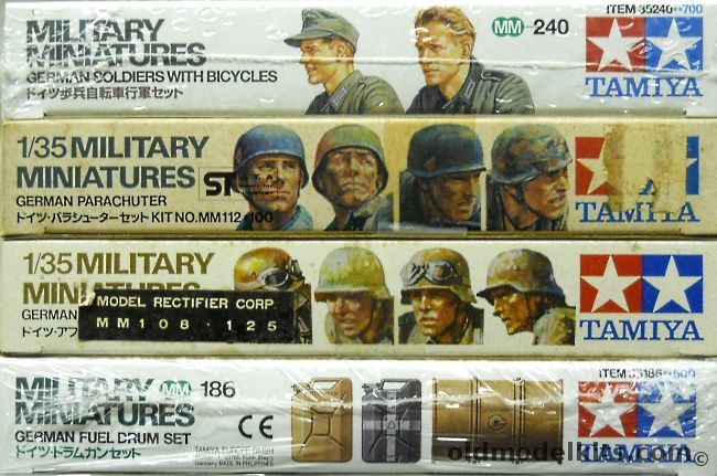 Tamiya 1/35 German Soldiers With Bicycles / German Parachuters / German Afrika Korp Infantry / German Fuel Drum Set And Jerry Cans With Hand Pump, 35240 plastic model kit